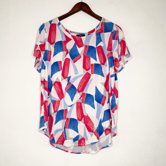 Abstract Patterned Short Sleeve Tee Casual Crewneck Lightweight Top 1X Plus - Picture 3 of 12